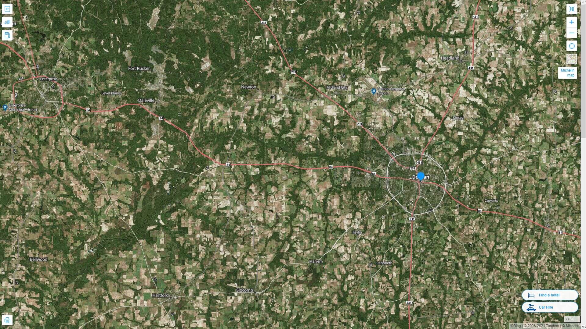 Dothan Alabama Highway and Road Map with Satellite View